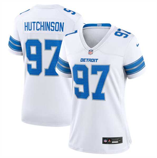 Women's Detroit Lions #97 Aidan Hutchinson White Stitched Jersey Dzhi